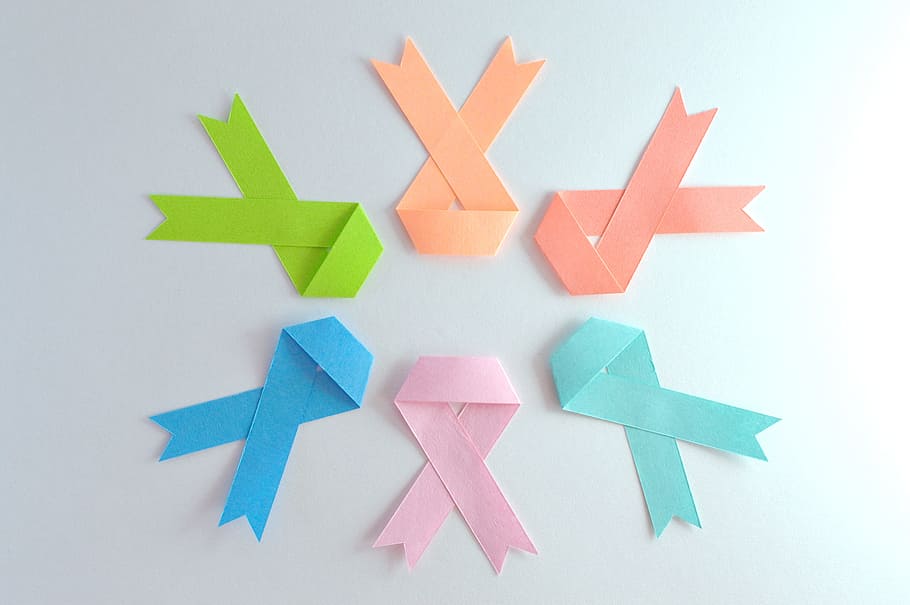 six, assorted-color breast cancer ribbons, white, surface, uterine, mama, cancer, prostate, female, women