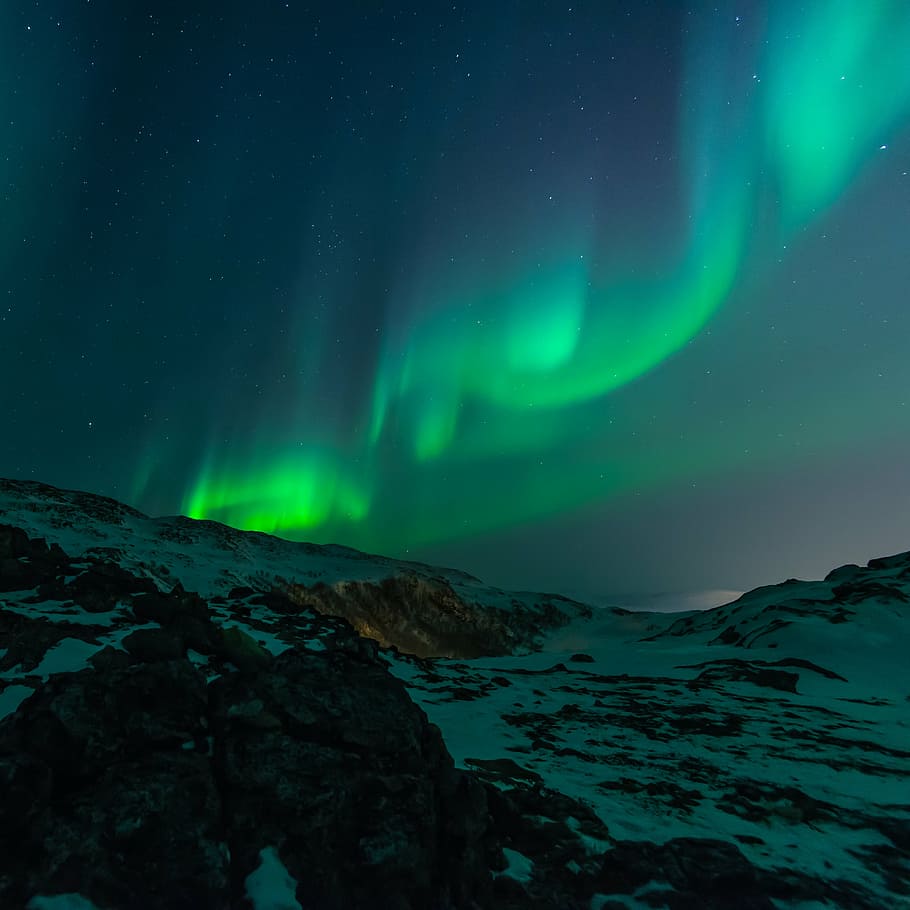 aurora borealis, lampu utara, utara, malam, langit, hijau, lampu, fenomena, astronomi, magnet