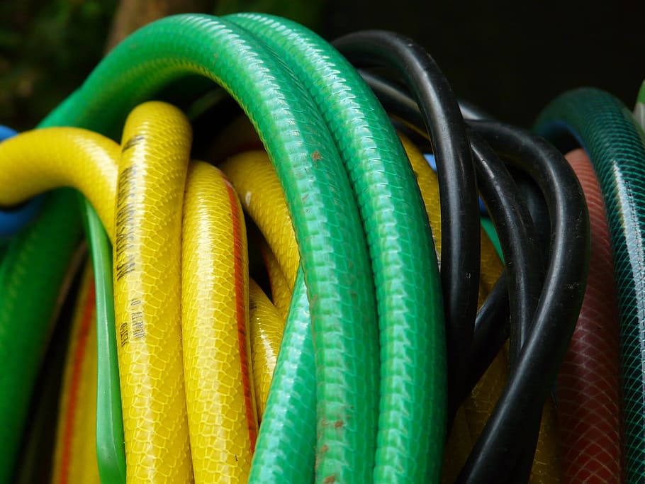 Garden Hose, Irrigation, Water, hose, inject, casting, green color, cable, connection, multi colored