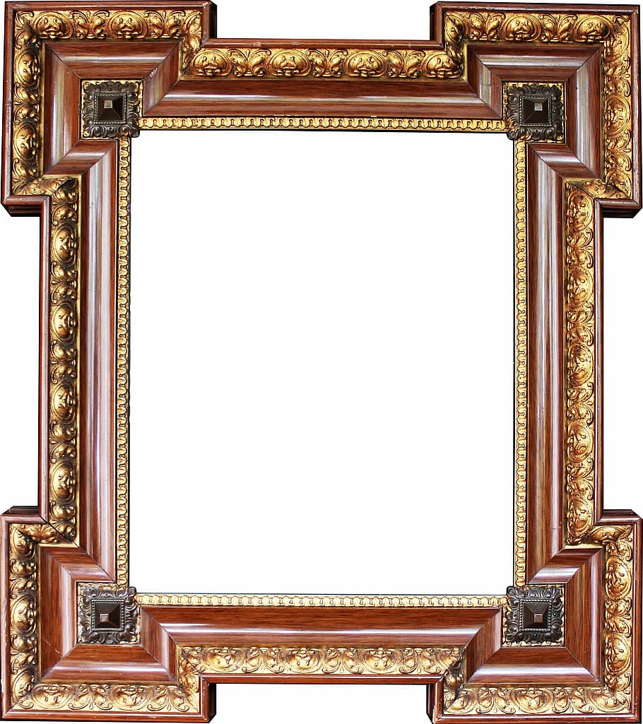 brown, wooden, photo frame, gold stucco frame, frame, wooden frame, old, antique, stucco frame, decoration