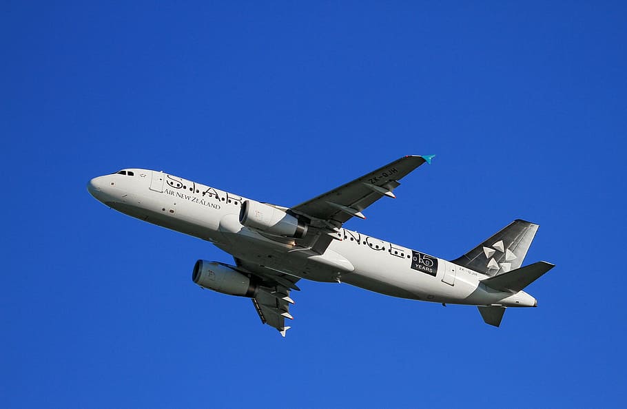 fotografía de lapso de tiempo, blanco, avión de pasajeros, despegue de aeronaves, air new zelanda, airbus, a320, auckland, avión, avión comercial