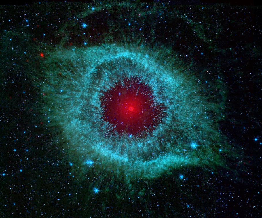 rojo, luna, estrellas, noche, galaxia, fotografía, agujero, nebulosa de hélice, ngc 7293, niebla planetaria