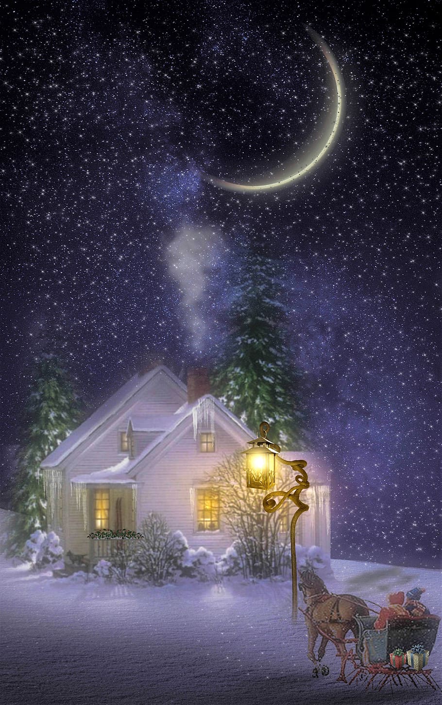 fantasy, winter night, slide, wintry, fairytale, the winter's tale, dreamy, nature, romance, snow