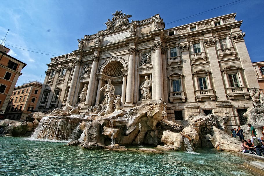 brown, concrete, building, daytime, italy, rome, sculpture, trevi Fountain, piazza di Trevi, architecture