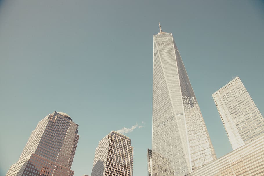 gris, estructuras de edificios de la ciudad, bajo, ángulo, fotografía, alto, torres, Liberty Tower, Nueva York, ciudad