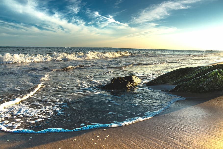 time-lapse photography, waves, splashing, seashore, the atlantic ocean, water, ocean, sea, turquoise, united states