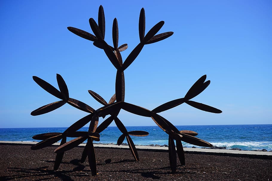 art, artwork, sculpture, metal, beach promenade, playa de las américas, coastal village, canary islands, tenerife, arona