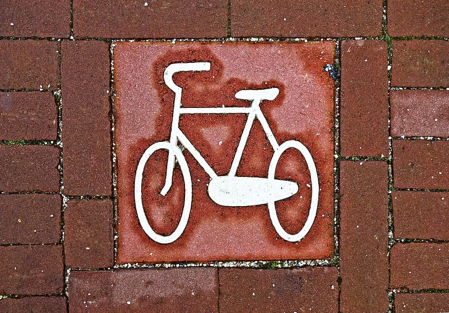 bicicleta, icono, señal de tráfico, símbolo, calle, azulejo, ladrillo, urbano, letrero, sin personas