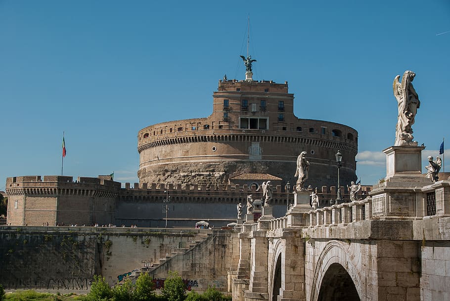 roma, castelo saint-angel, fortificação, ponte, estátuas, arquitetura, estrutura construída, exterior do edifício, céu, destinos de viagem