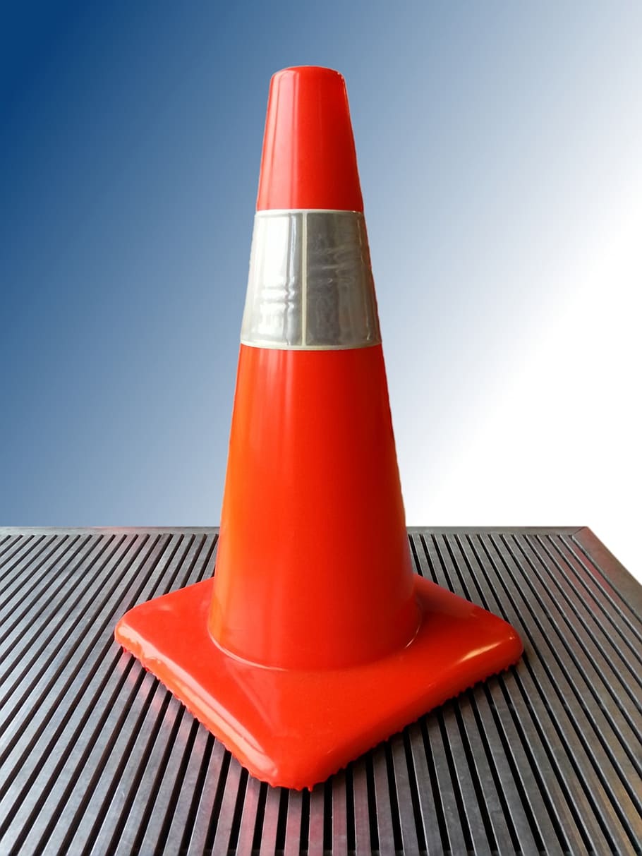 orange, gray, traffic cone, surface, cone, traffic, construction, flow, circulation, sign
