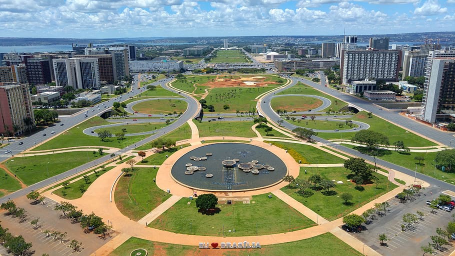 aerial, photography, high, rise buildings, Brasilia, Brasil, National, America, sky, sign