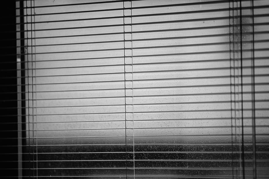 venetian blinds, rainy weather, dark time, drops, window, graphics, pattern, backgrounds, architecture, built structure