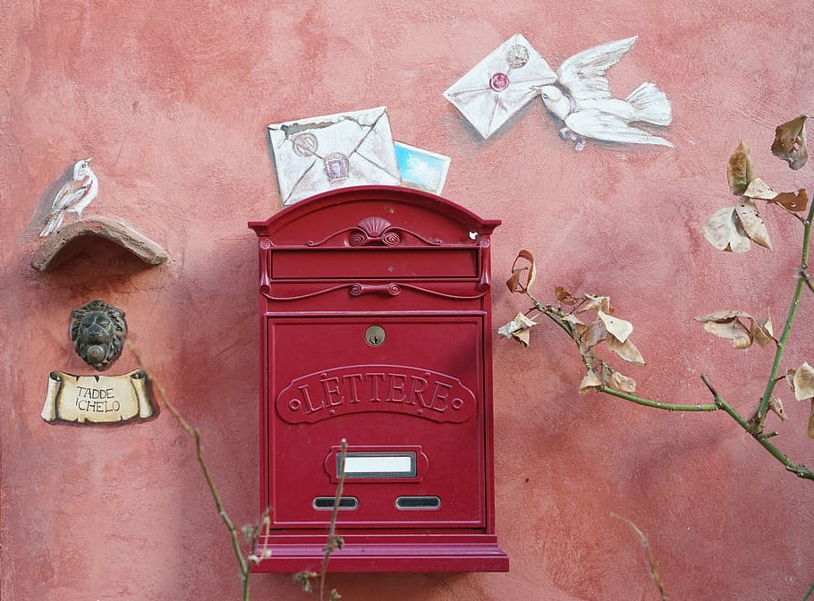 red lettere mailbox, letters, post, mailbox, letter boxes, envelope, send, message, news, homing pigeon