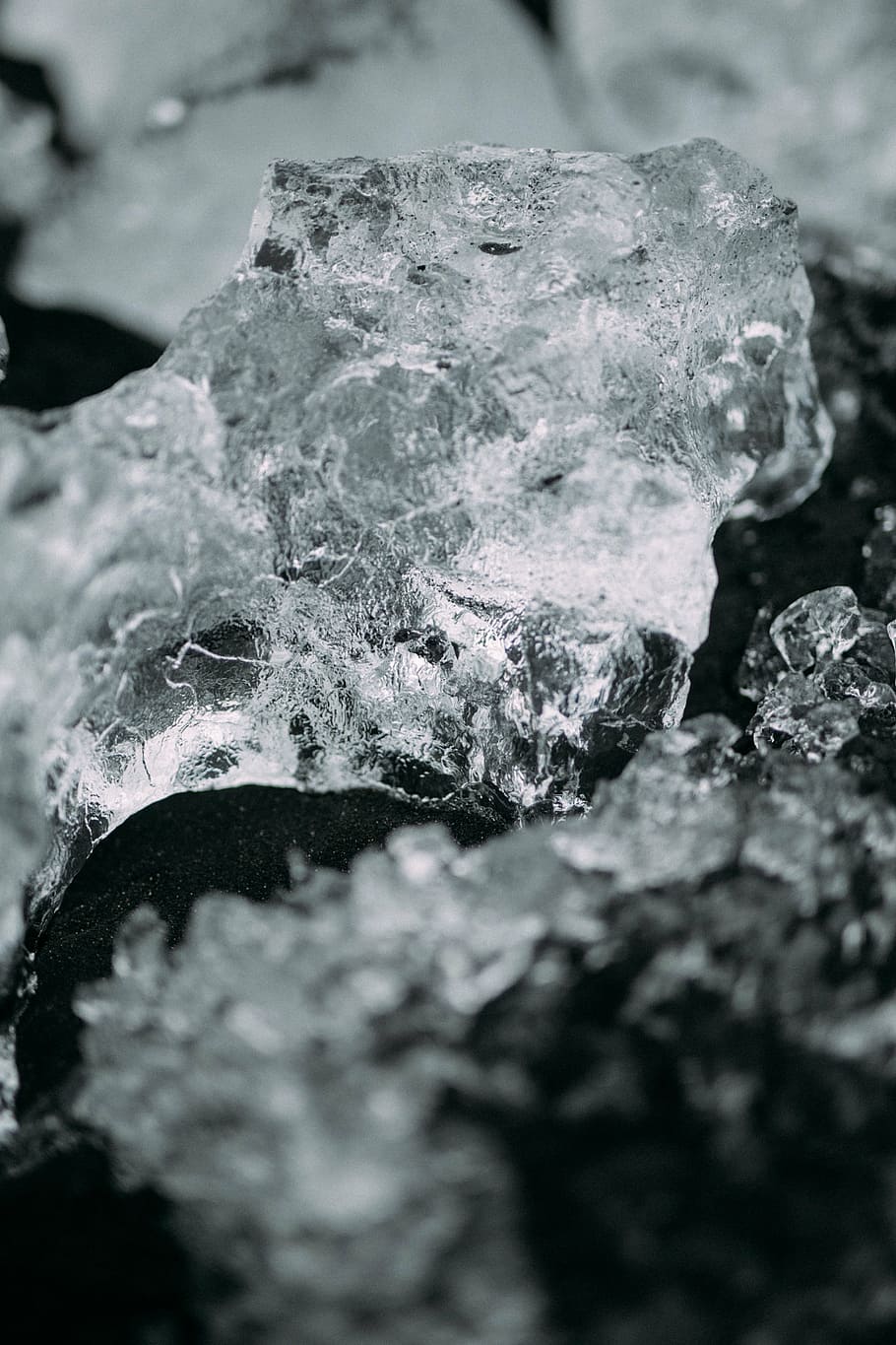 close-up photo, ice cube, rock, water, nature, ice, selective focus, close-up, crystal, frozen