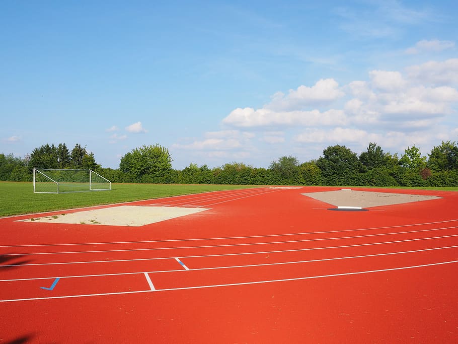 red baseball field, Sports Ground, Football, Field, Long Jump, football field, pit, sand, mark, athletics