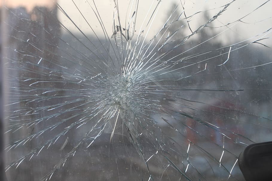 cracked glass panel, broken glass, glass, window, windshield, splinter, break, fracture, hurt, damage