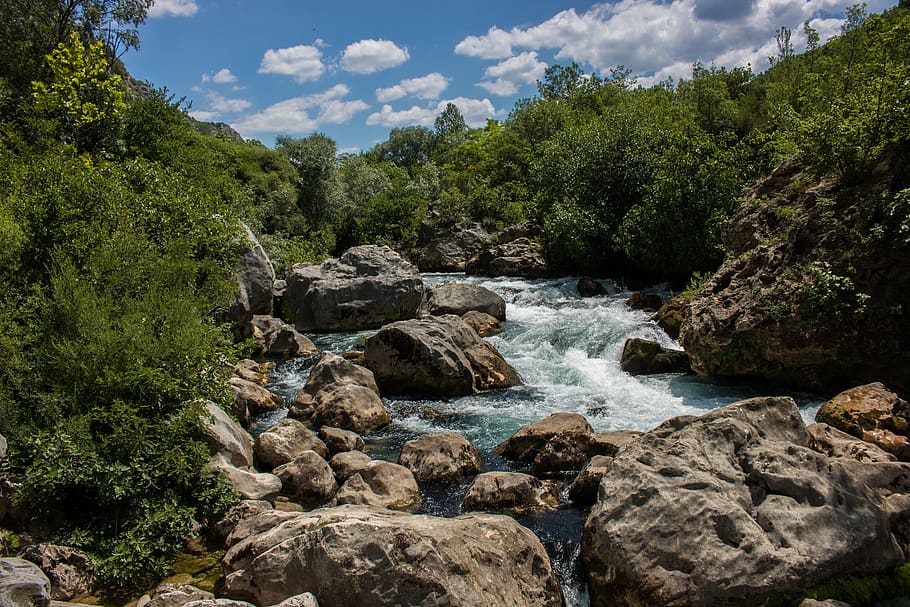 croatia, dalmatia, nature, sunny, water, river, outdoor, panorama, canyon, calm