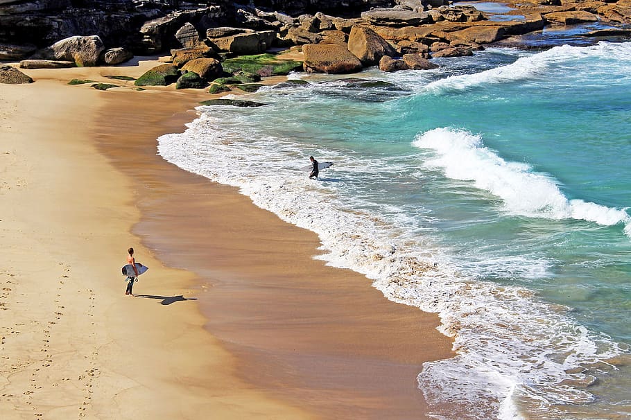 Surfer, Australia, sydney, tamarama beach, pantai, pirus, laut, papan luncur, gelombang, musim panas