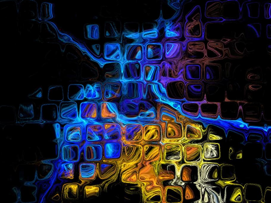 青, 黄色, 抽象, アートワーク, カラフル, フラクタル, 手を振って, 壁紙, 背景, ガラス