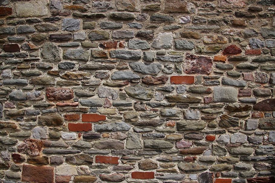 brown, gray, brick stone wall, stone, wall, texture, pattern, old, rock, architecture