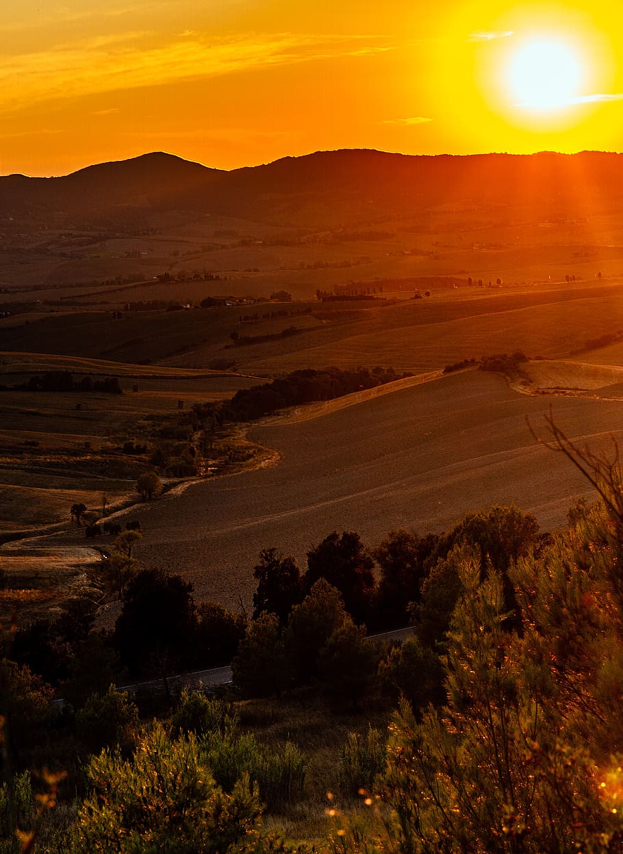 pôr do sol, toscana, paisagem, itália, iluminação, colorido, colina, céu, verão, ambiente