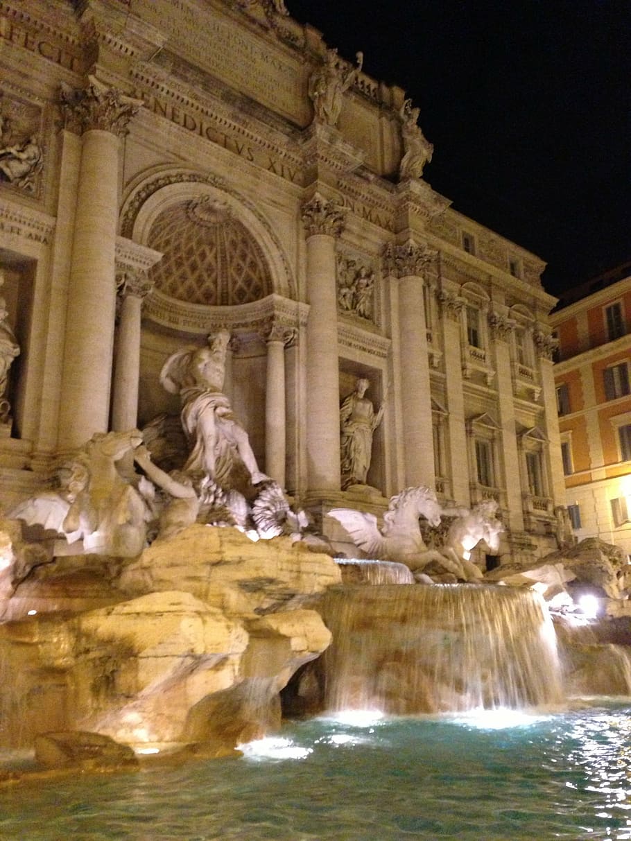 trevi fountain, rome, italy, water, fountain, sculpture, stone, sightseeing, architecture, italian