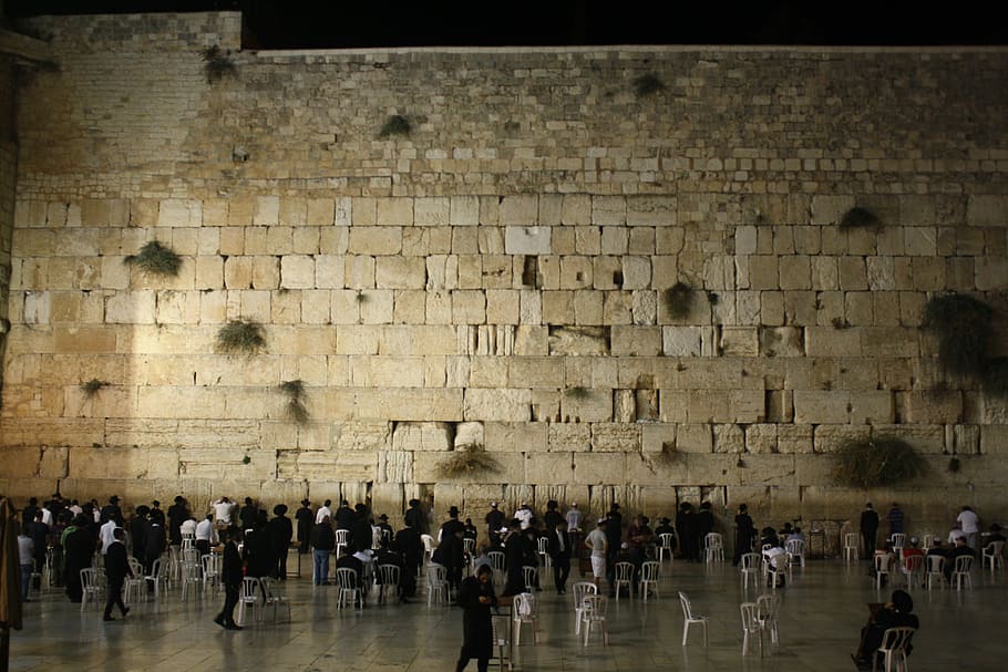 pessoas, em pé, frente, lamentando, Israel, Parede, Oração, Jerusalém, antiga, pedra