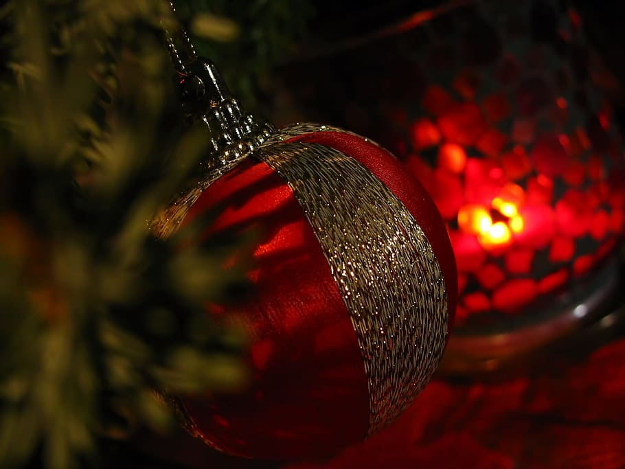 selective, focus photography, red, bauble, Christmas, X-Mas, Christianity, Jesus, symbol, decoration