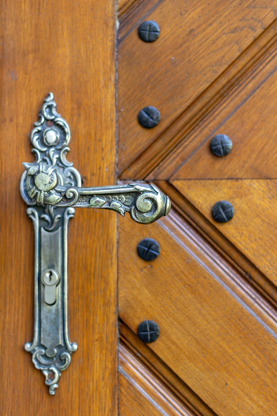 manija de la puerta, la puerta, antigüedad, manija vintage, manija, cerradura, madera, castillo, decorativo, monumento