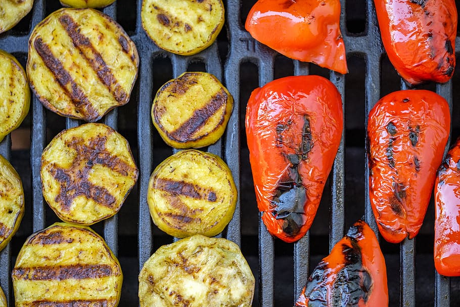 barbecue, grilled, grill, vegetables, vegan, vegetarian, zucchini, eggplant, paprika, preparation