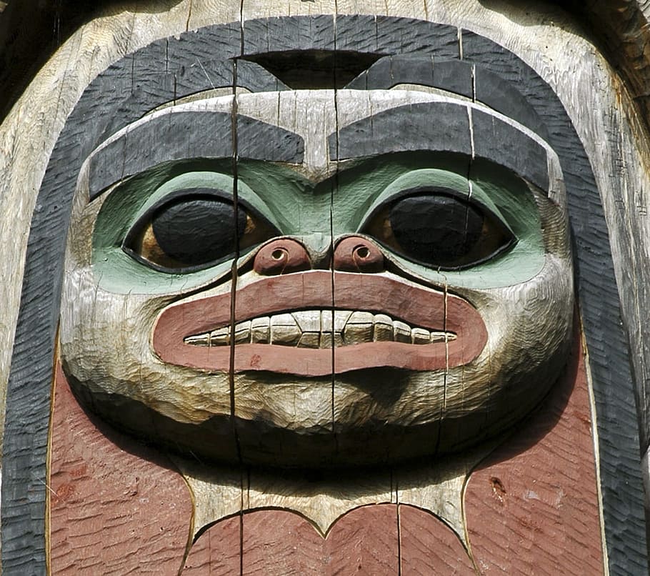 brown, black, green, wooden, tiki mask, totem, native, symbol, native american, tribal