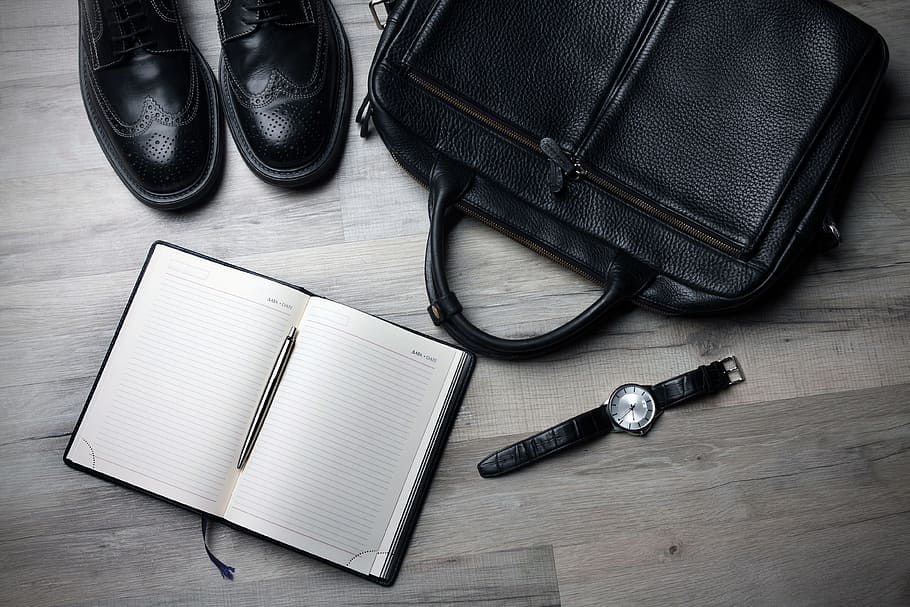 book, watch, floor, business, business people, businessman, business person, shoes, planner, suitcase