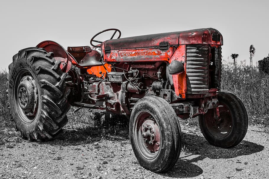 tractor, farm, countryside, agriculture, rural, equipment, machine, vehicle, rustic, antique