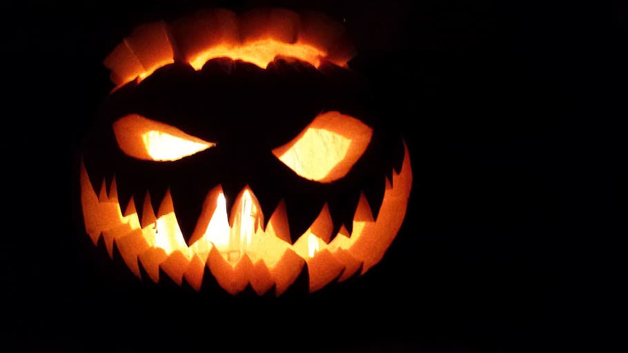 Jack O Lantern, Pumpkin, Halloween, celebration, orange color, jack o' lantern, night, black background, food and drink, food