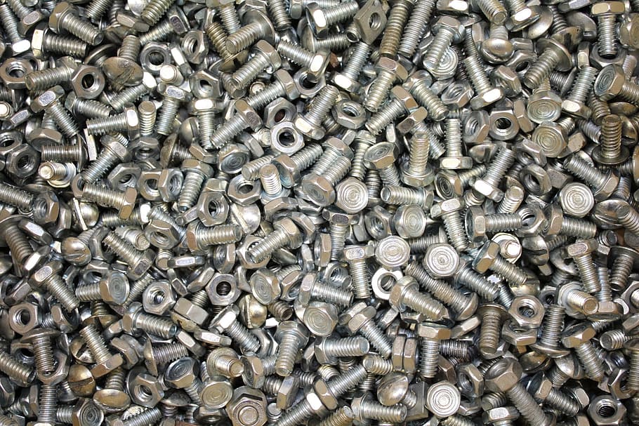 Metal, Bolts, Nuts, bolts and nuts, mathematical logic, steel, screw, close-up, backgrounds, iron - Metal