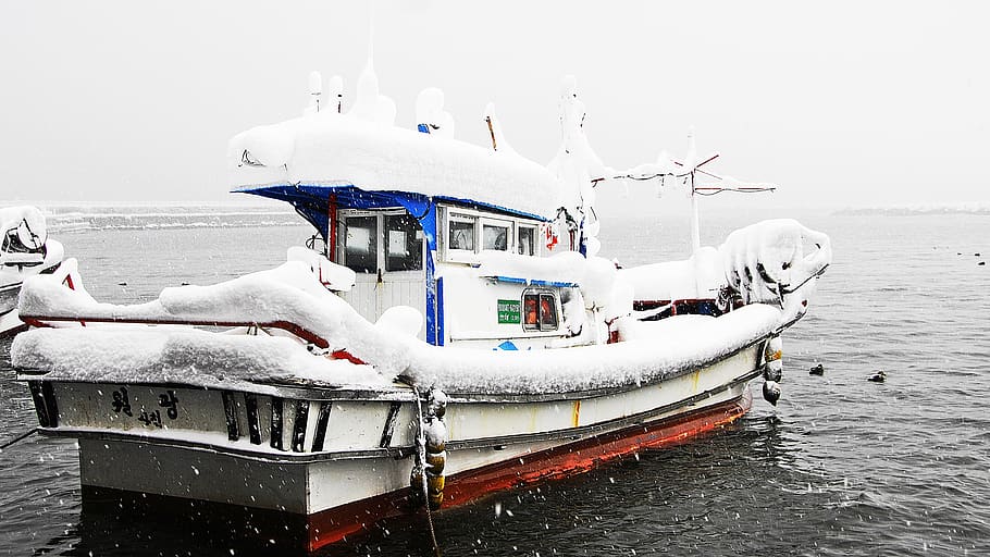 sea, ship, dawn, gangneung, snow, a snowy day, between the tianjin airport, sun mu, nautical vessel, water