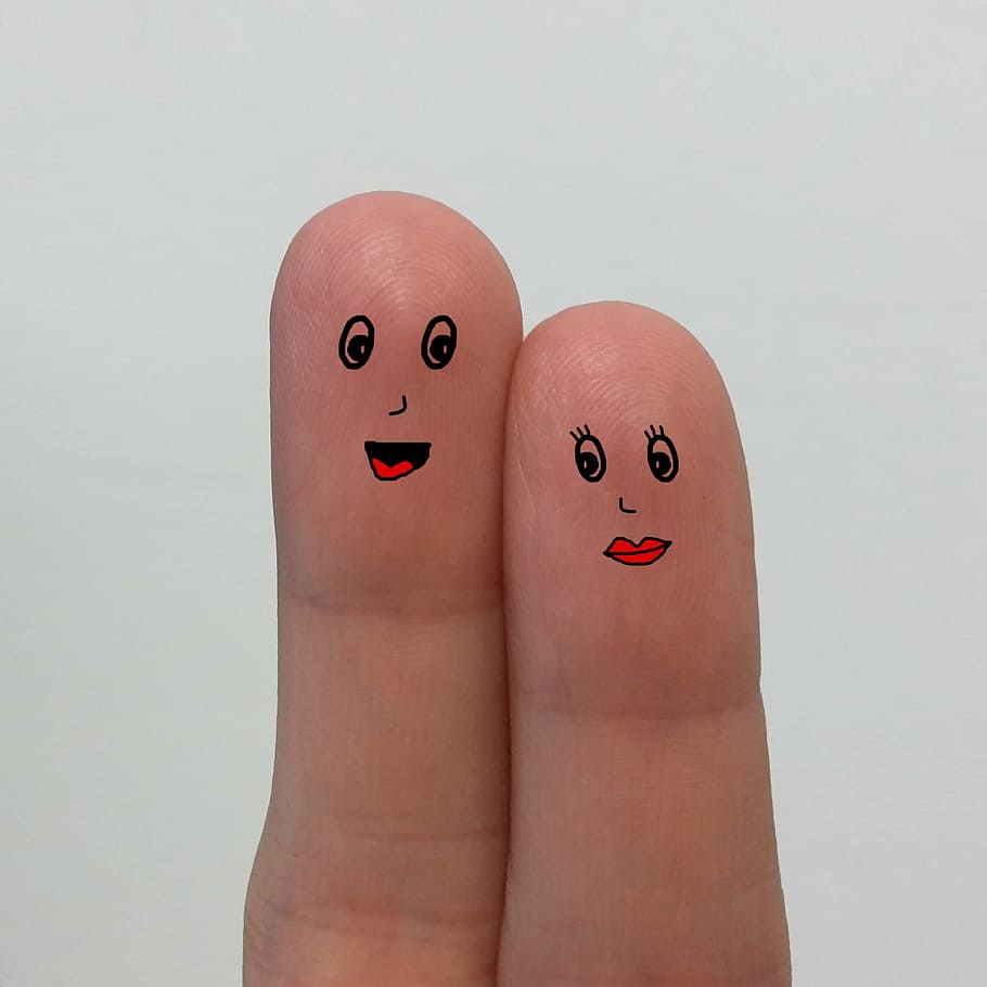 dedos humanos, hombre, mujer, personas, figuras de palo, dibujo, caritas, dedos, dedo, pareja