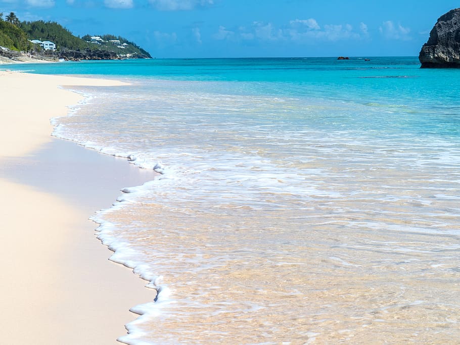 praia, bermuda, areia rosa, mar, oceano, água, costa, marinha, areia, cênico