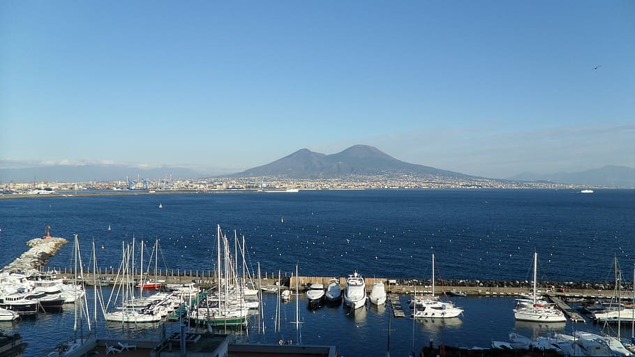 boats near dock, napoli, italia, risi, mar, vision, volcano, transportation, water, nautical vessel