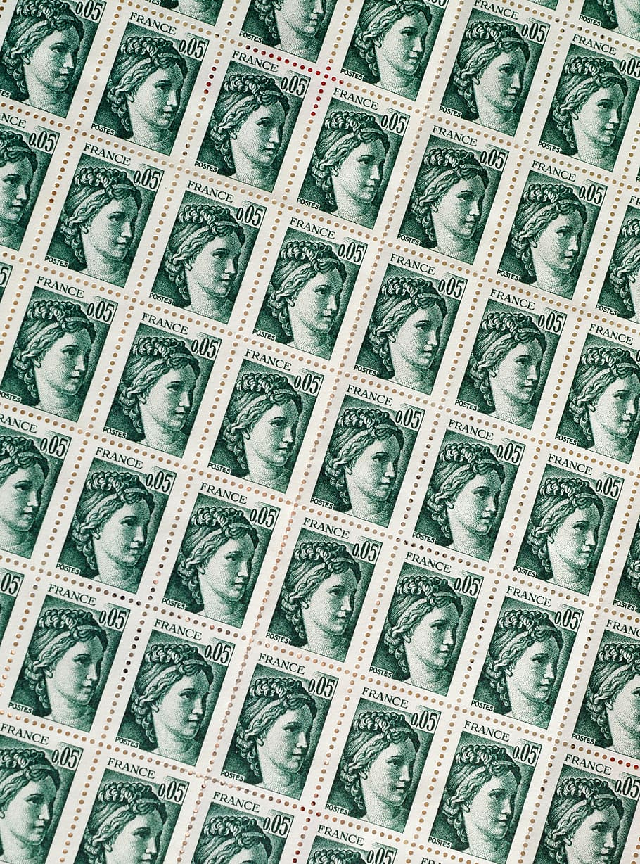 stamps, french stamps, philately, collection, stamp collection, background, green, full frame, pattern, backgrounds