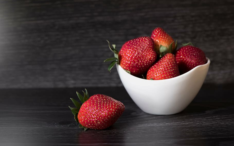strawberries, jar, 1, black, surface, red, ripe, shell, bowl, fruit