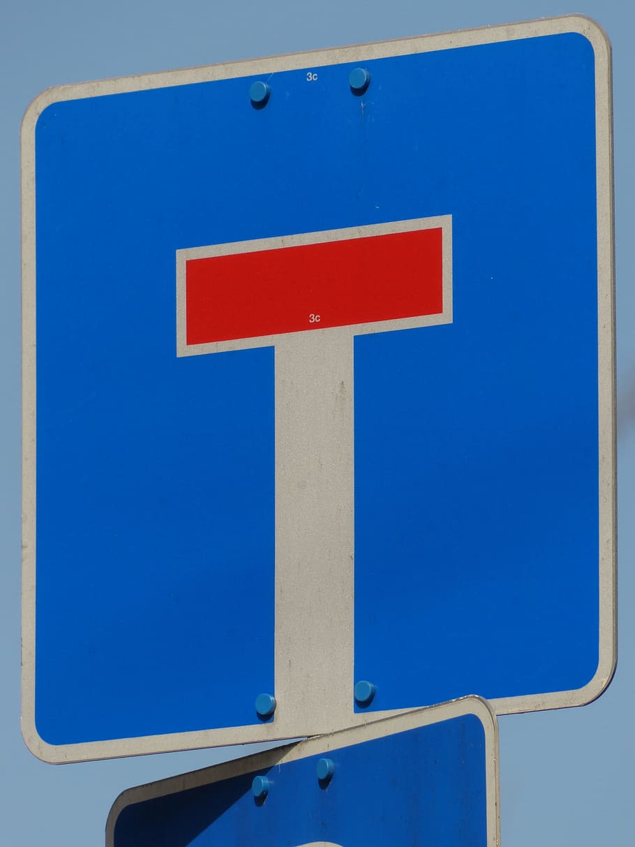 Shield, Traffic Sign, Street Sign, rules of the road, dead end, rule, blue, red, guidance, road sign