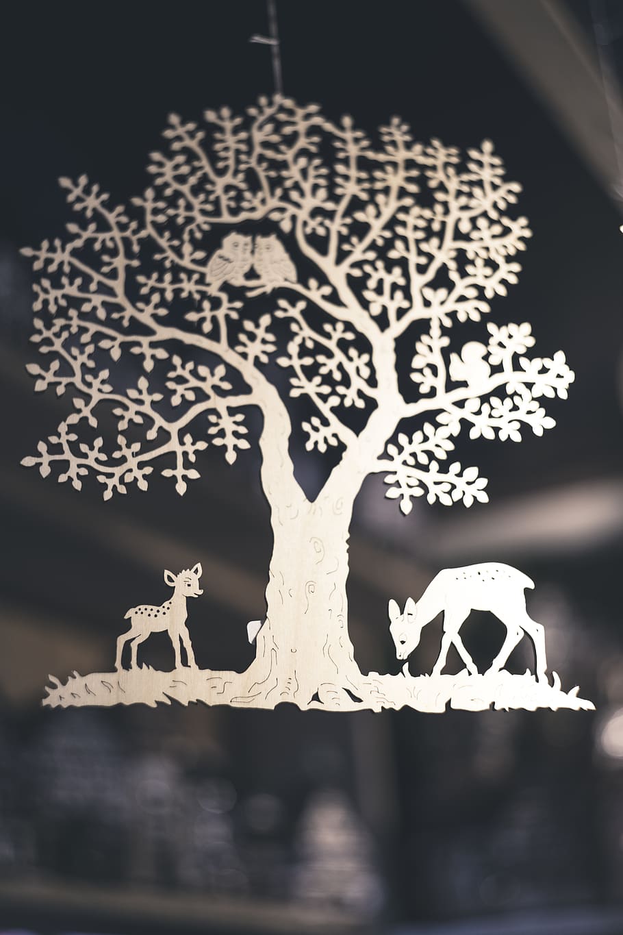 animal, tree, nature, bird, deer, sticker, art, blur, room, close-up
