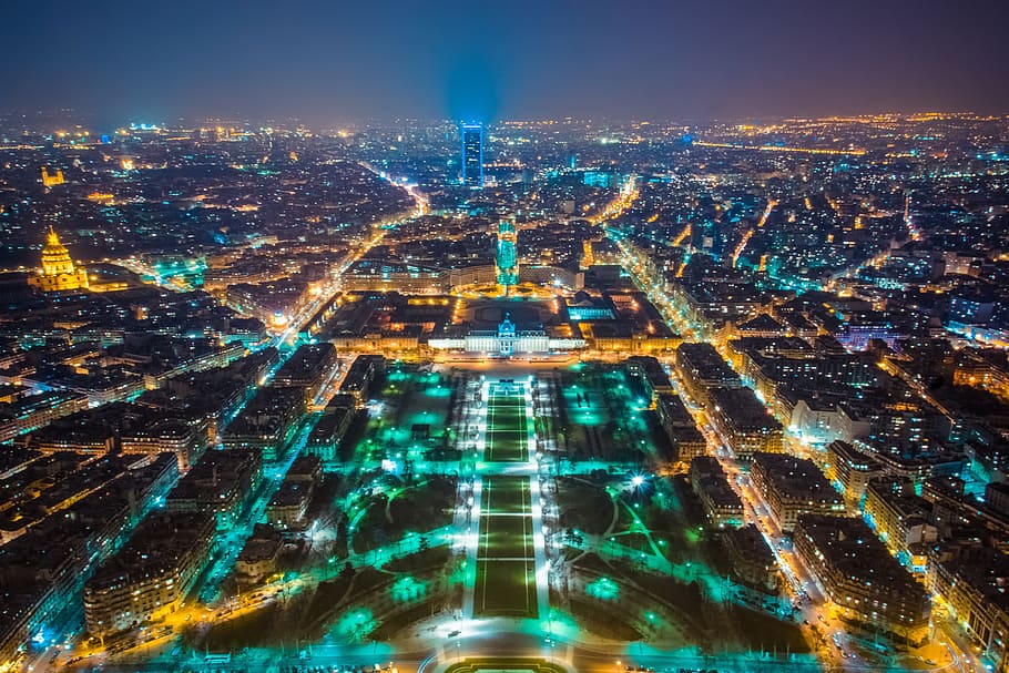 パリの街並み, 夜, パリ, 都市の景観, 都市, 技術, 抽象, 背景, 照明, 光-自然現象