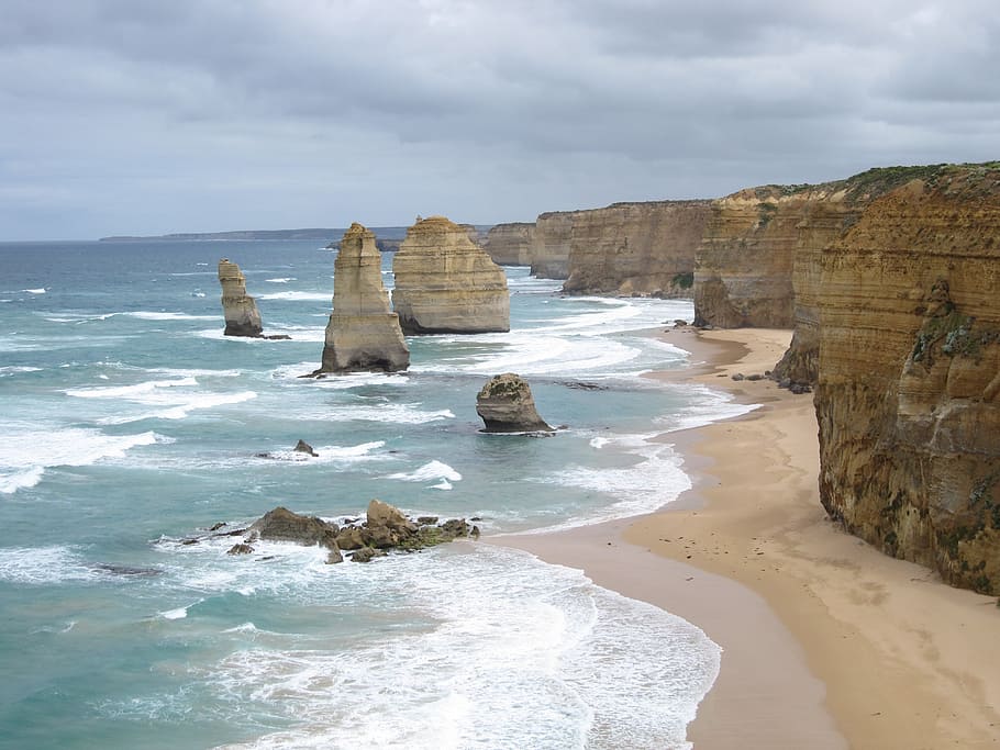 seashore, gray, sky, australia, twelve apostles, port campbell, national park, sea, coastline, victoria - Australia