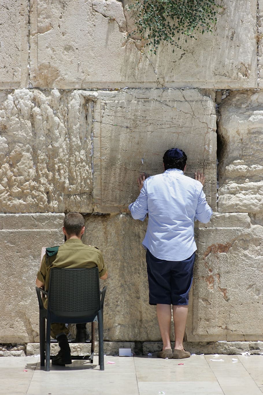 wailing wall, western wall, judaism, prayer, vera, man, soldier, jewish, rear view, full length