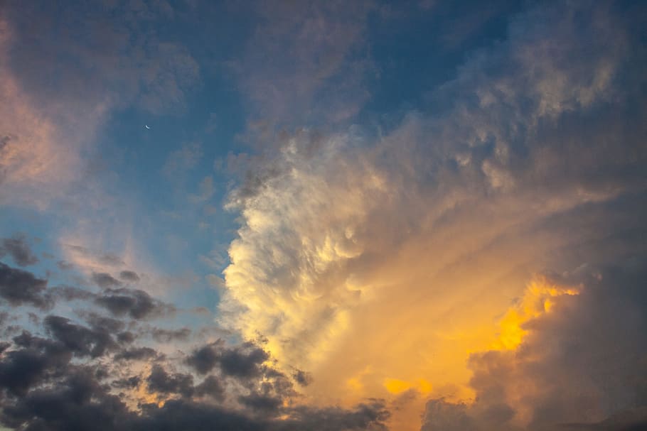 grande angular, tempestuoso, formação de nuvens, pôr do sol, imagem, capturada, tiro, Kent, Inglaterra, natureza