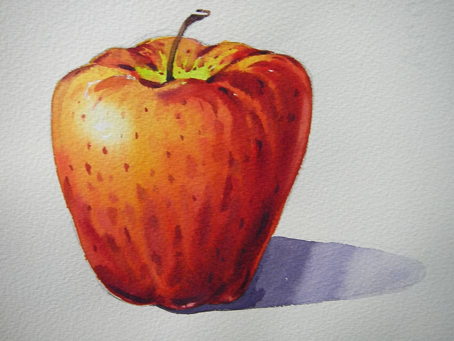 Lukisan, Apple, Cat Air, ilustrasi, buah, makanan, kesegaran, merah, apel - Buah, Makanan sehat