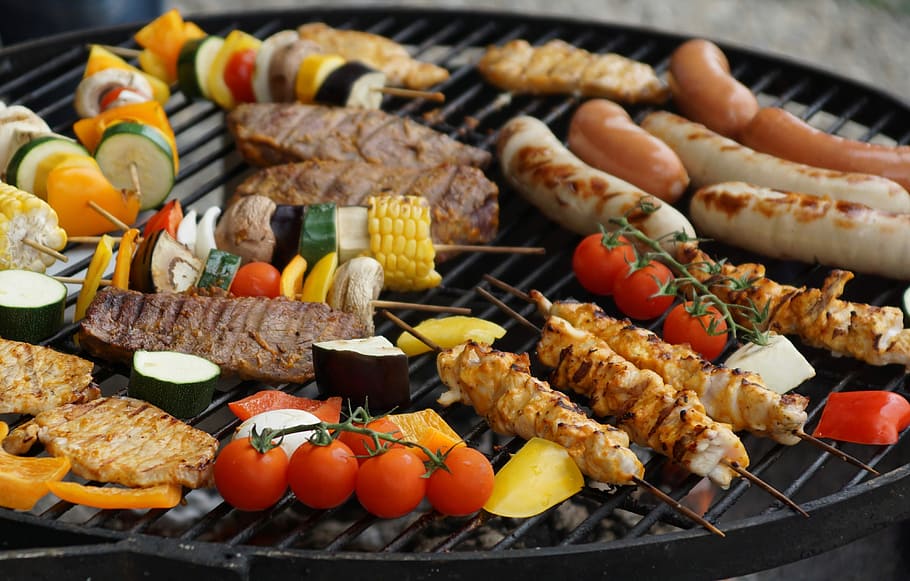 assorted, foods, grilling machine, Grilling, from the tablegrill, grilled meats, kebab, grill, eat, meat