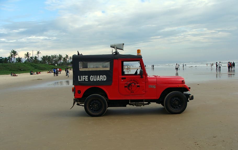 patrol, jeep, van, beach, vehicle, safety, sea, arabian, goa, india